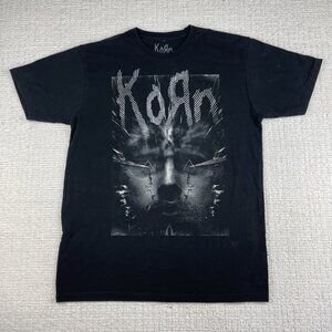 Y2K Korn Graphic T-shirt Mens Large Black Short Sleeve Music Band